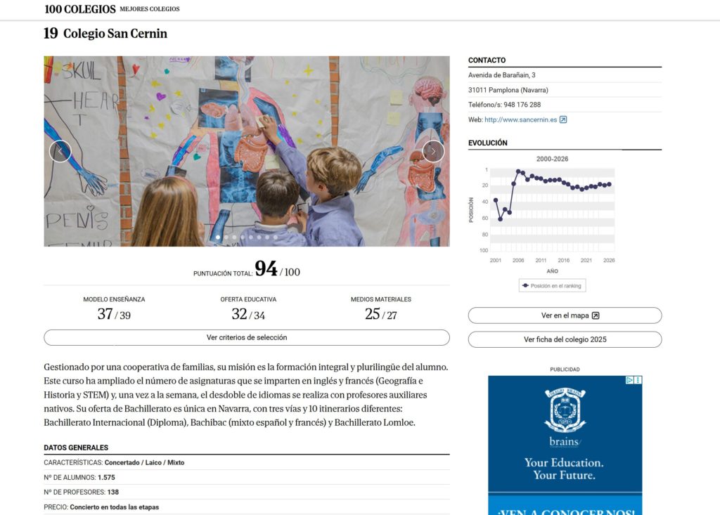 ¡Entre los mejores colegios de España!